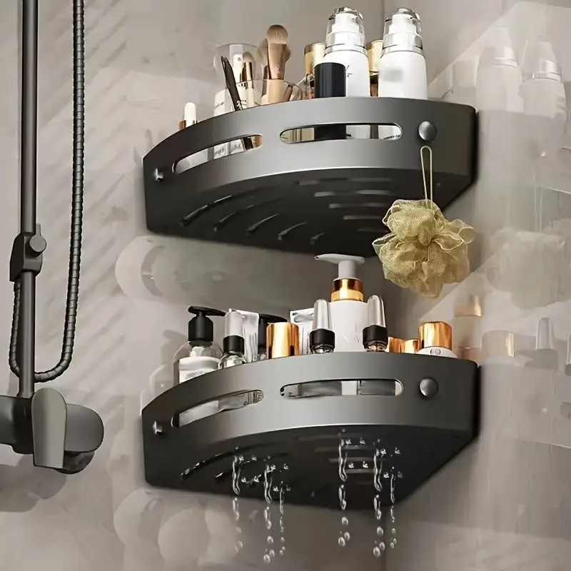 No-Drill Adhesive Corner Shower Caddy Black